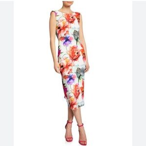 Chiara Boni Madereh Print floral, sleeveless, plunge back midi dress, 2, NWT!